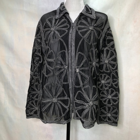 Stonebridge Semi Sheer zipper front jacket detailed embellishment - Picture 1 of 8